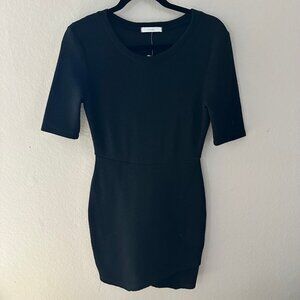 Lush Black Bodycon Short Sleeves Fitted Mini Dress Above the Knee Length